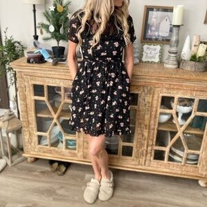 Hot Topic Darling Black Dress with Pink Roses